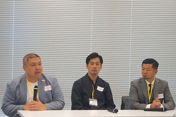(左)NPO法人 築地食のまちづくり協議会 事務局 鈴木 孝夫 氏、(中)食団連 滋賀県支部 支部長 細川 雄也 氏(株式会社nadeshico 代表取締役) 、(右)NPO法人 居酒屋甲子園 9代目理事長 和田 裕直 氏